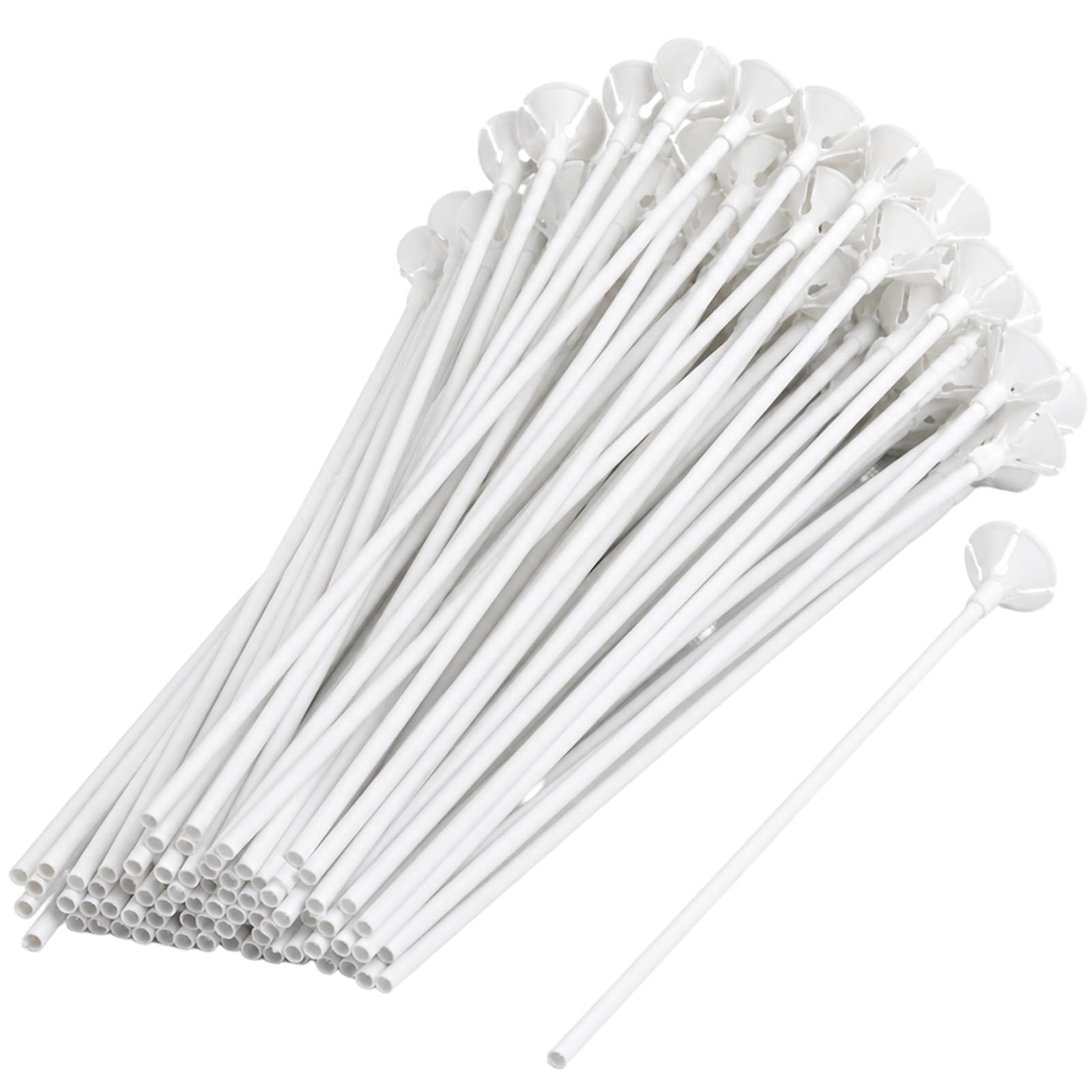 100 Pcs Reusable Balloon Sticks with Cups, 32cm Thickened Durable Balloon Holders, Milk-White Balloon Stick Set for Party Decorations