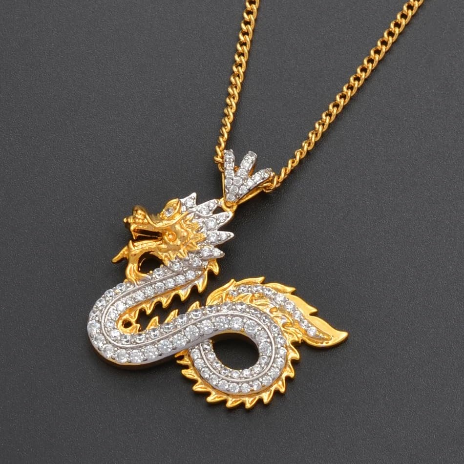 Cubic Zirconia Dragon Pendant Necklaces for Women Chinese Elements Jewelry Mascot Ornaments Lucky Symbol-A094