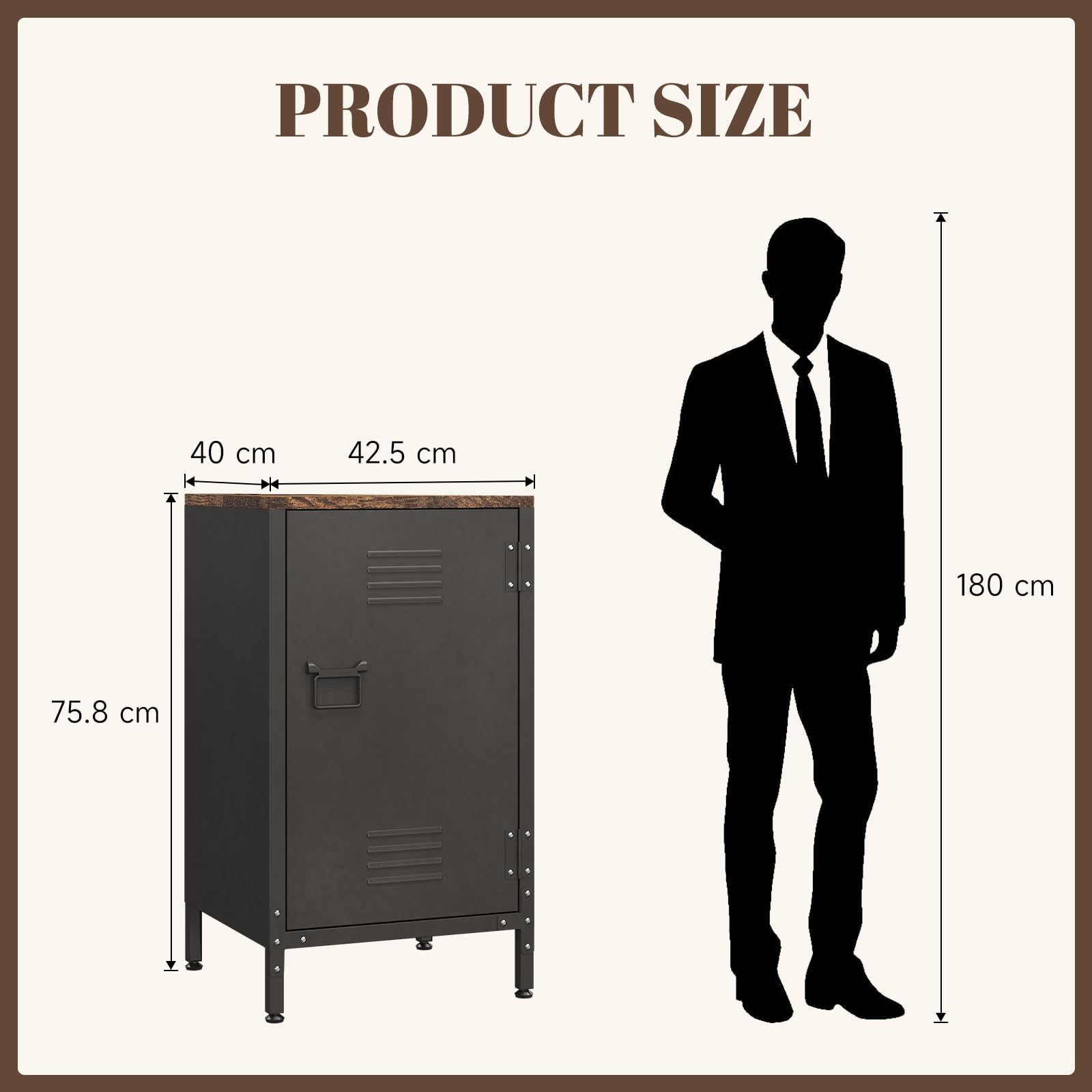 Sightlife Metallschrank Beistellschrank Sideboard Nachttisch Nachtschrank Kommode Schrank im Vintage-Stil verstellbar Einlegeboden Schränkchen für Wohnzimmer Schlafzimmer Metall (43B x 40T x 76H cm)