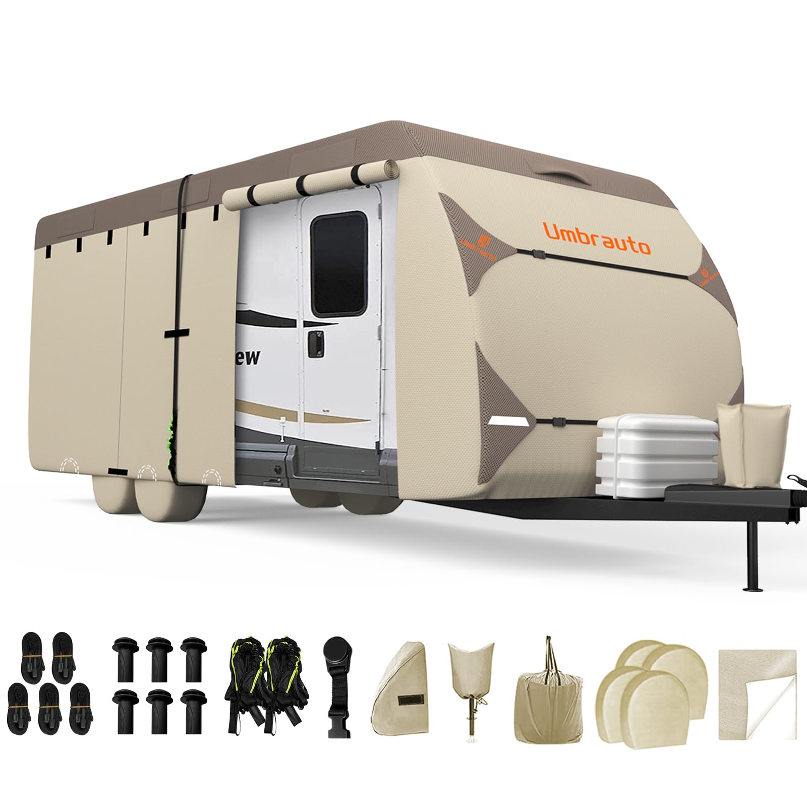 Umbrauto Travel Trailer RV Cover 2024 Upgraded 7 Layers Top 3 Layers Side Waterproof Camper Cover for 20' to 22' RV with 4 Trailer Tire Covers,Tongue Jack Cover,Gutter Cover and Extra Windproof Ropes