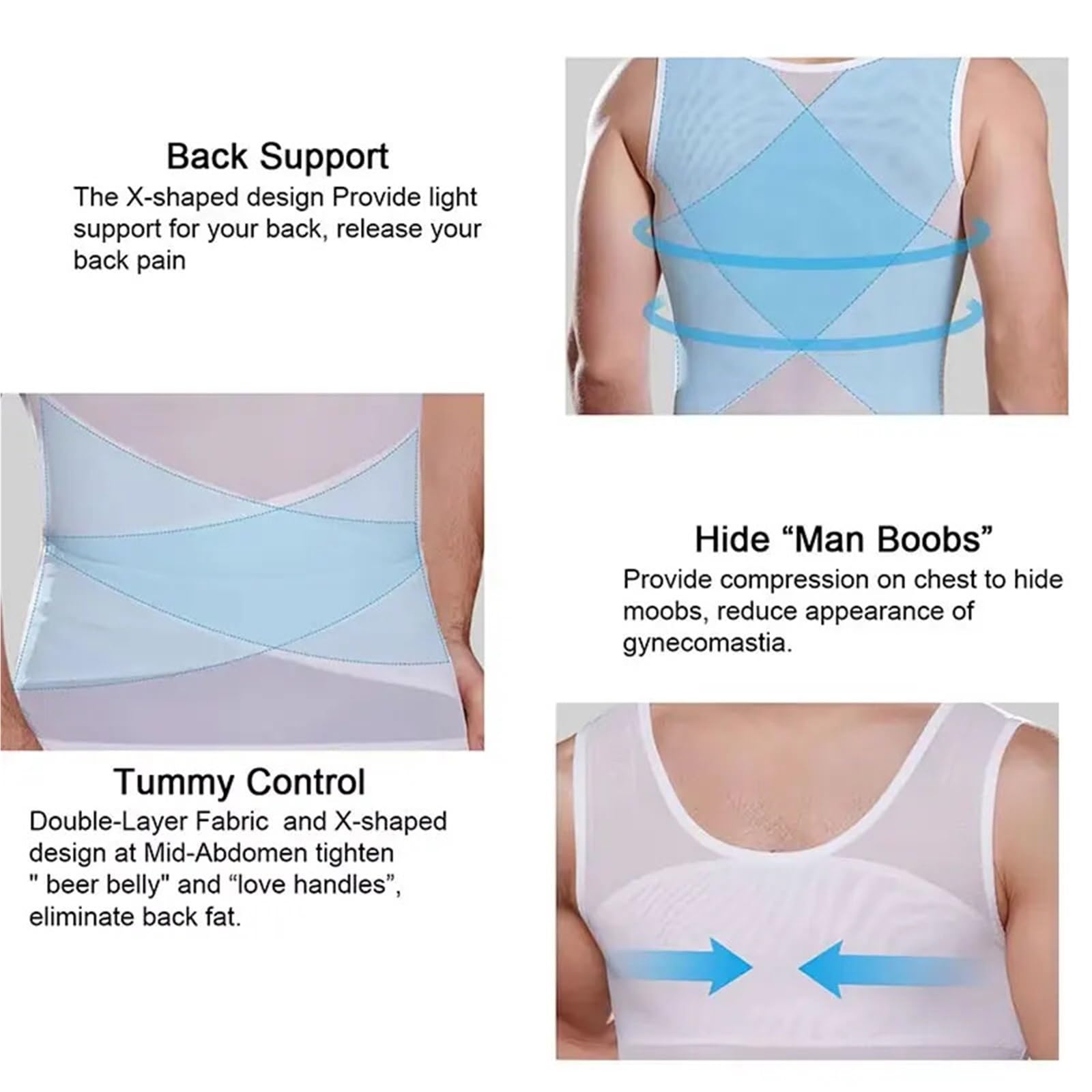 Cinturón Abdominal para Hombre Camiseta de compresión sin Mangas Malla Cruzada for Hombre, Transpirable, Moldeadora, Faja Reductora, Control Abdomen, Corporal