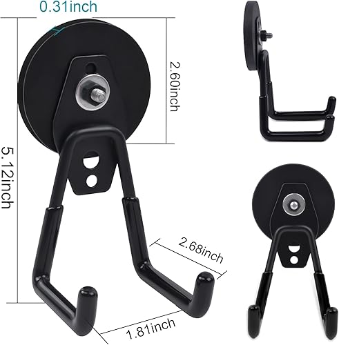 Miniatura 2 de Ganchos magnéticos fuertes, ganchos magnéticos de garaje de 2.59 pulgadas con revestimiento antideslizante, paquete de 2 ganchos magnéticos de