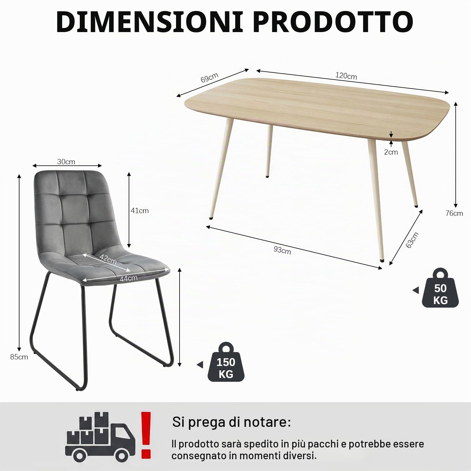 JIEXI Set di tavolo da pranzo moderno per 4 persone, superficie resistente e 4 sedie a forma di U, mobili da cucina e sala da pranzo, per piccoli spazi