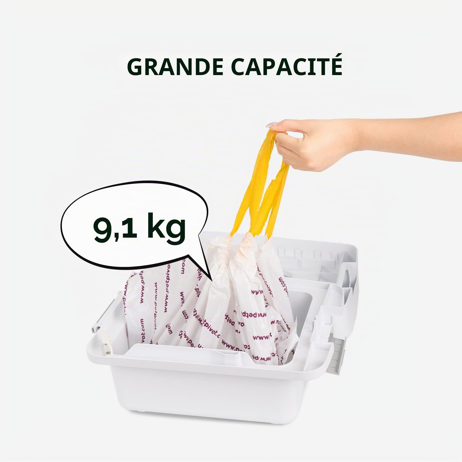 PetPivot 60 sacs à poignées pour bac à litière autonettoyant, sacs à litière résistants avec cordon pour PetPivot(3 rouleaux)