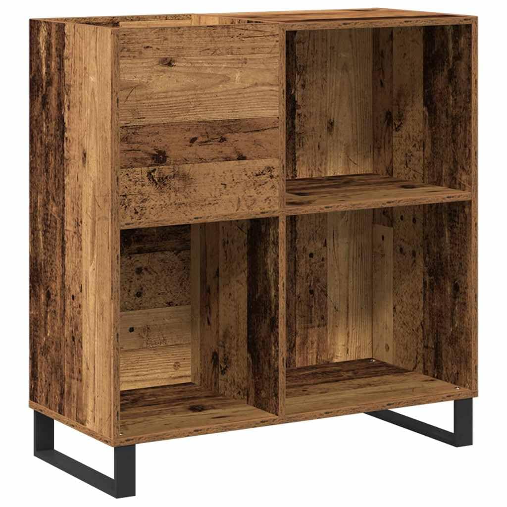 Armario para discos de vinilo de madera recuperada, 85 x 38 x 89 cm, con 4 estantes, moderno almacenamiento de medios para salón, almacenamiento de medios para discos de vinilo, libros, CD y