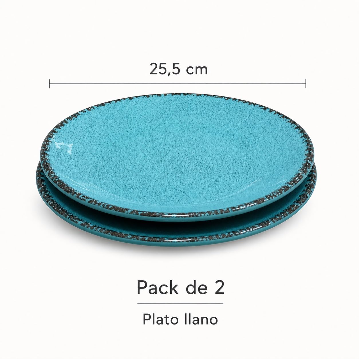 Pack 2 Platos Llanos Melamina 25,5 cm Azul Turquesa | Efecto Cerámica Artesanal Craquelado | Vajilla Ceracor Resistente a Roturas, Apta Lavavajillas