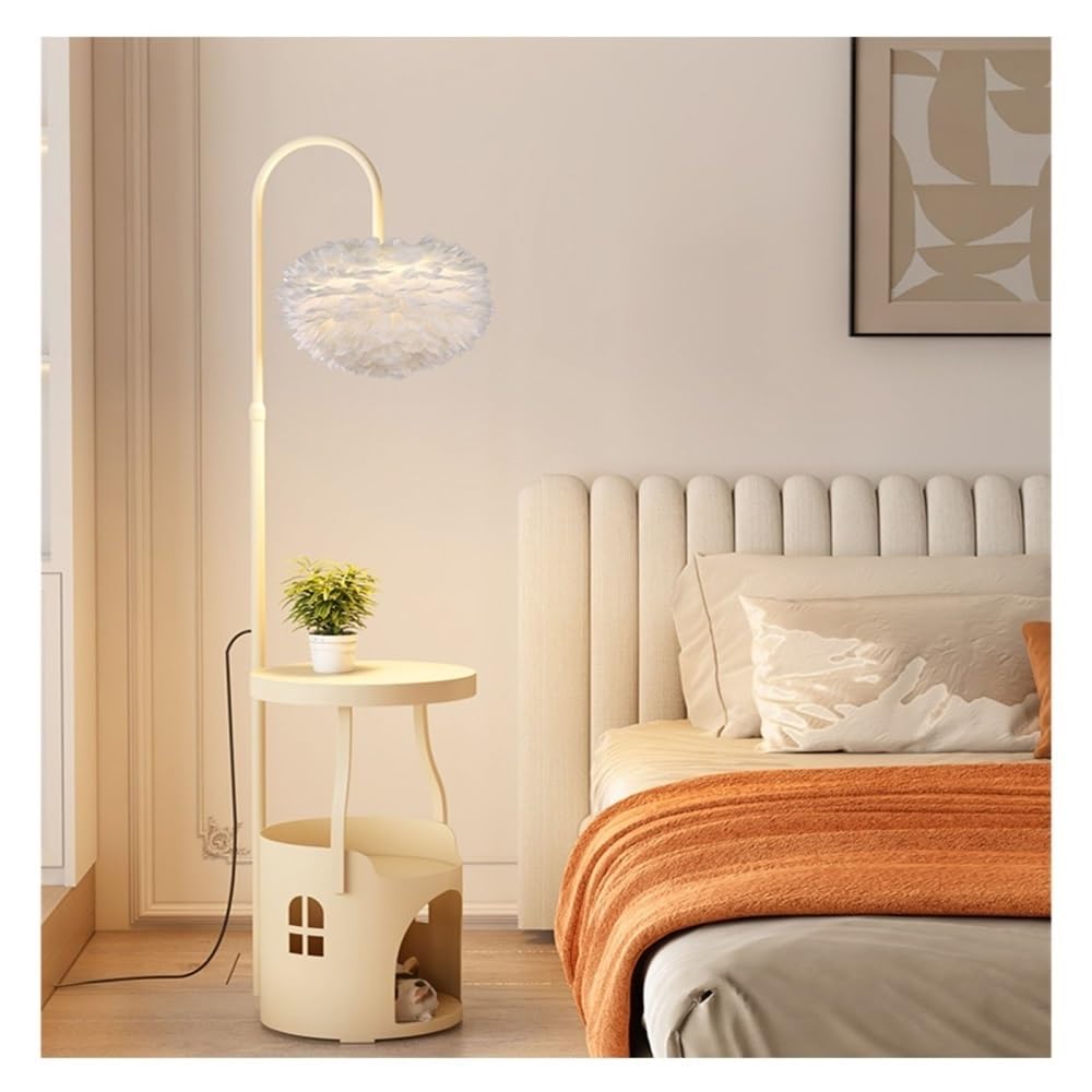 Jian1004 Floor Lamp, Modern End Table with Lamp, USB Port & Charging for Bedroom, Living Room(White)