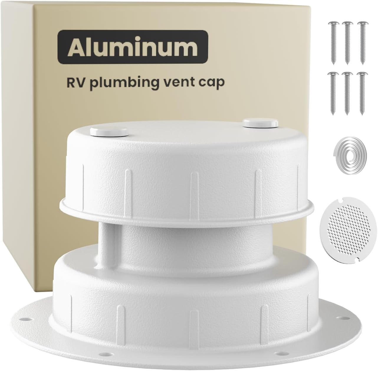 Safoner Aluminum RV Roof Sewer Plumbing Vent Cap Kit- Metal Replacement for Plastic Covers, Exterior Accessories for Trailers, Campers, and Motorhomes - White (1 Pack)