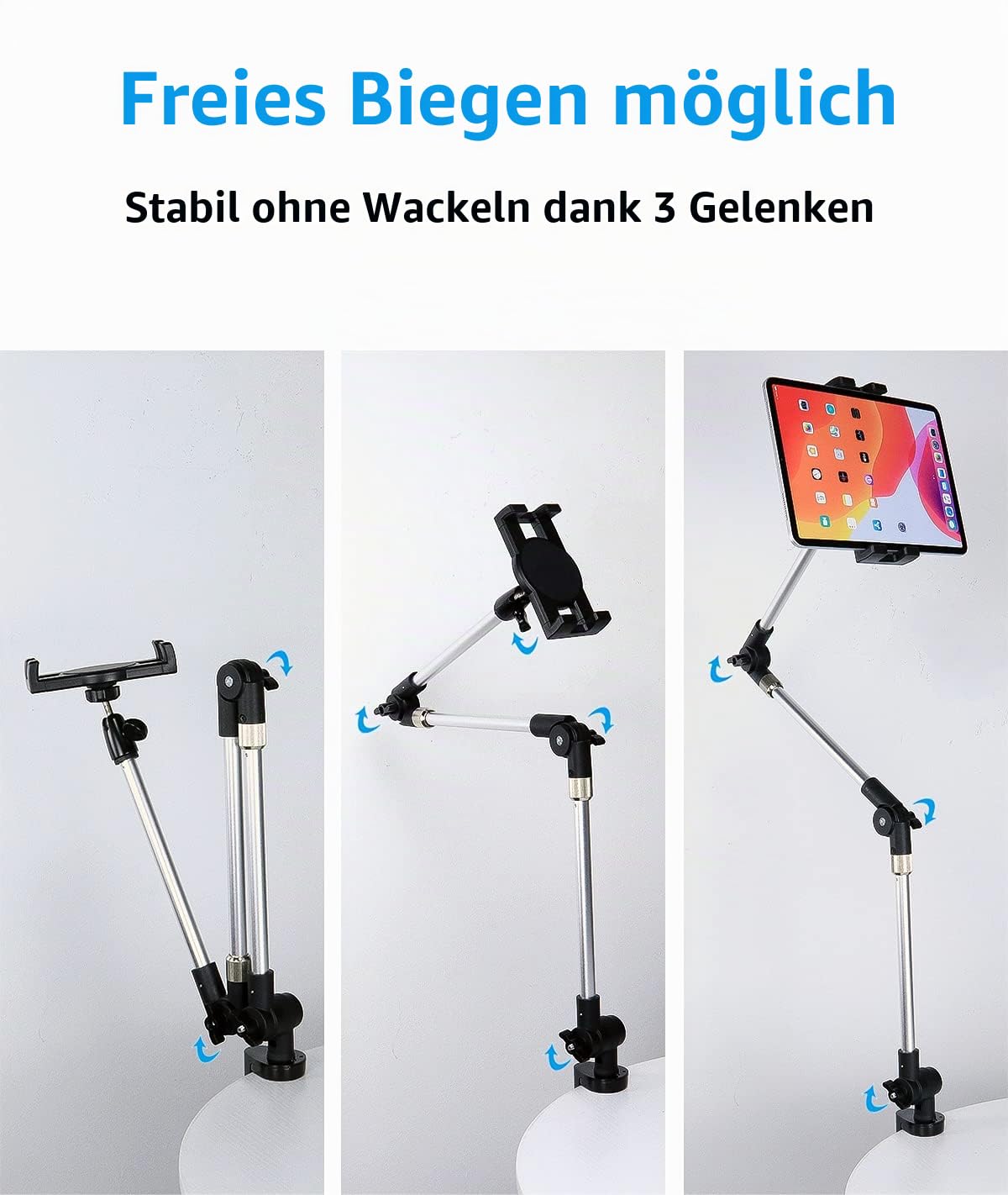 Metall Langem Arm Tablet Halter, Tablet Ständer für Bett Schreibtisch Küche | Flexible Faltbare Verstellbare Aluminium Tablet Halterung für iPad Pro 12.9 Air Mini, Galaxy Tab, Switch, iPhone 4-13"