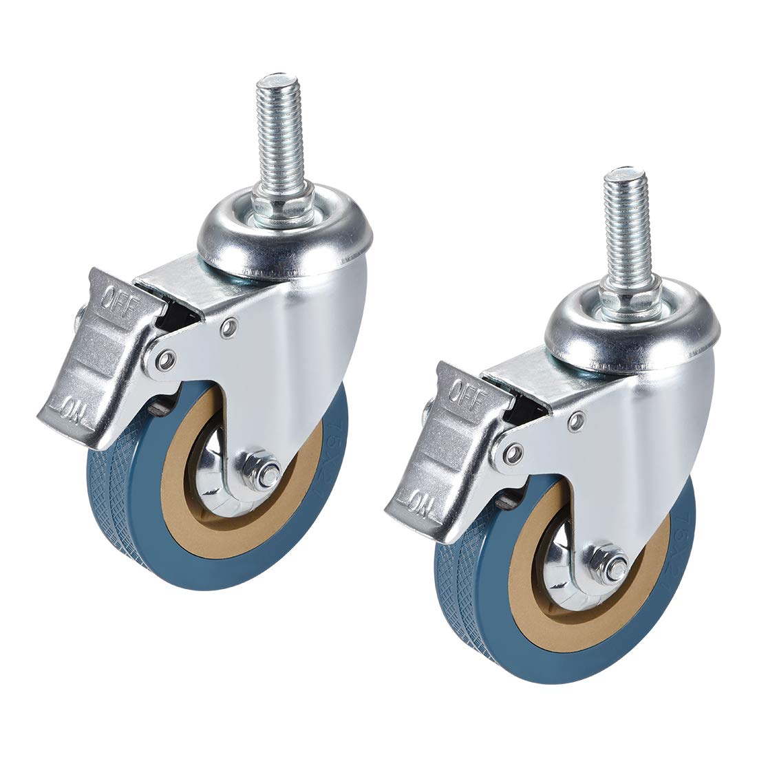 sourcing map Swivel Caster Wheels PVC Caster 3 Inch Dia Wheel M12 x 30mm Threaded Stem with Brake, 88lb Capacity, 2pcs