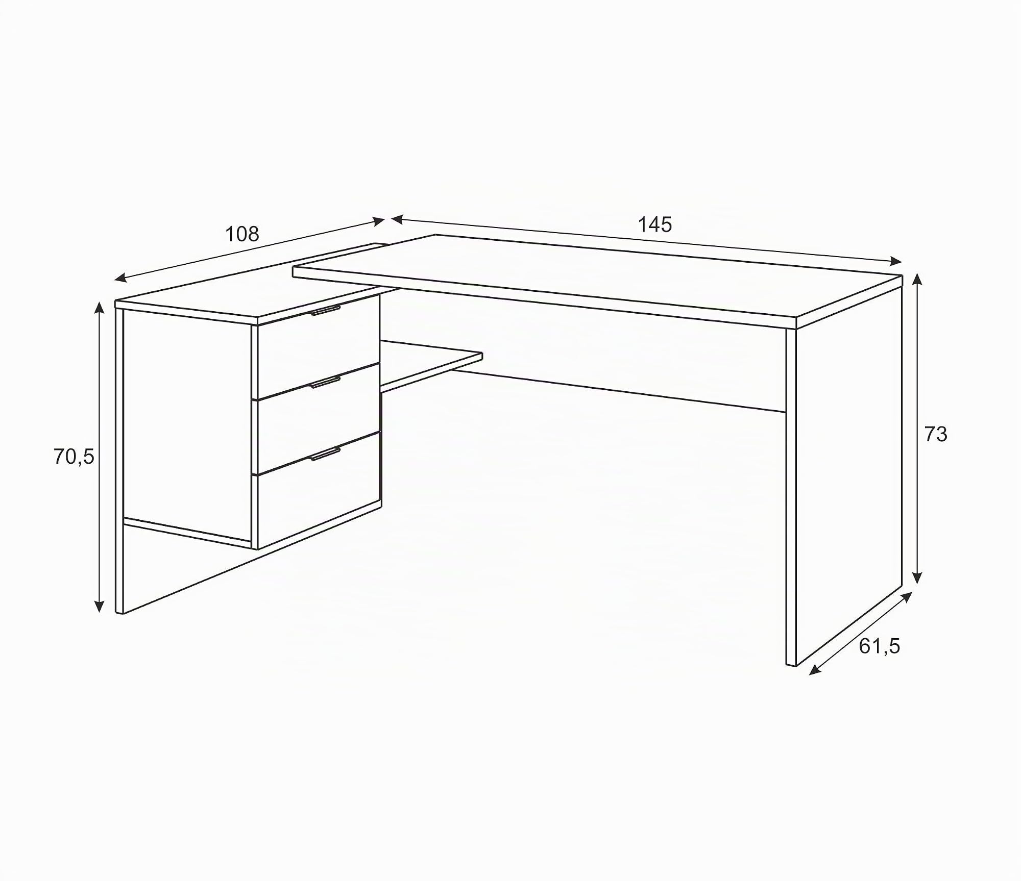 Mobelcenter - Mesa de Oficina Modelo Office - Mesa despacho Ordenador con 3 cajones - Color Blanco Artik Mate y Roble Canadian - 1150