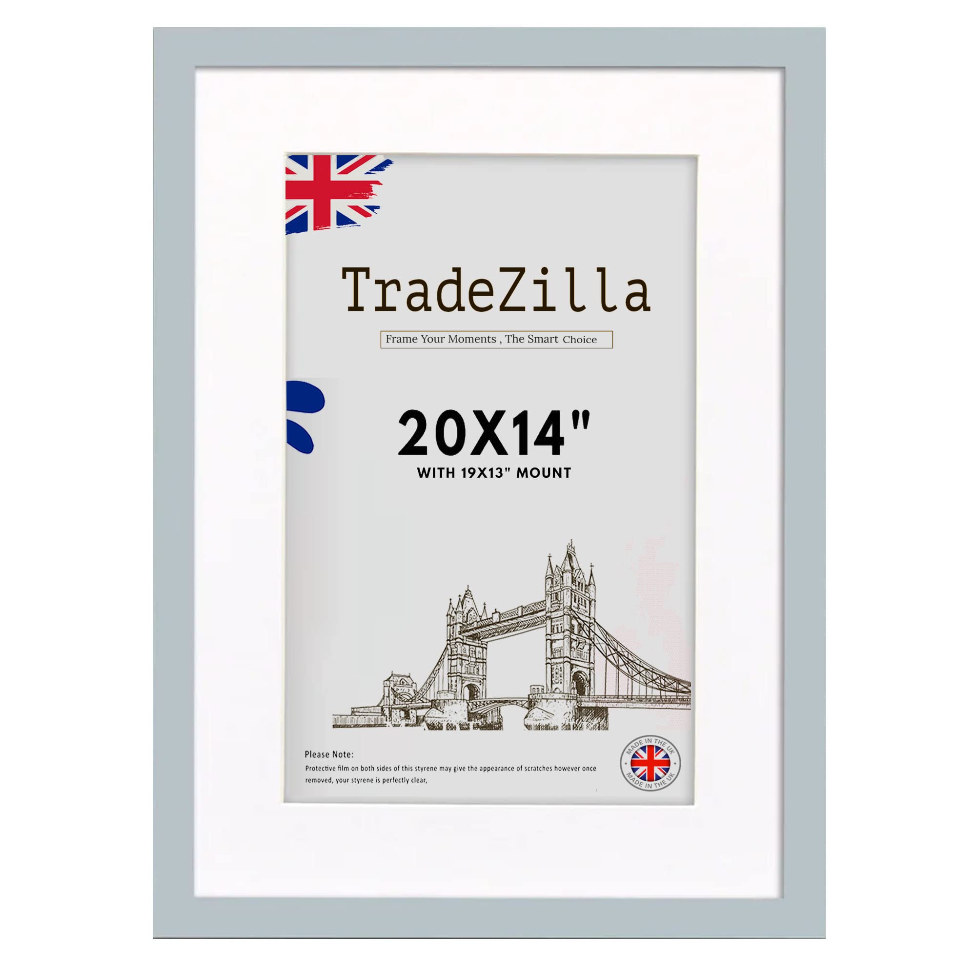 TradeZilla Elegant Light Grey 20x14” Picture Frames with Light Grey Mount 19x13” Tabletop or Wall Poster Frame for Homes and Offices Display Good for Diploma Certificate (Light Grey)