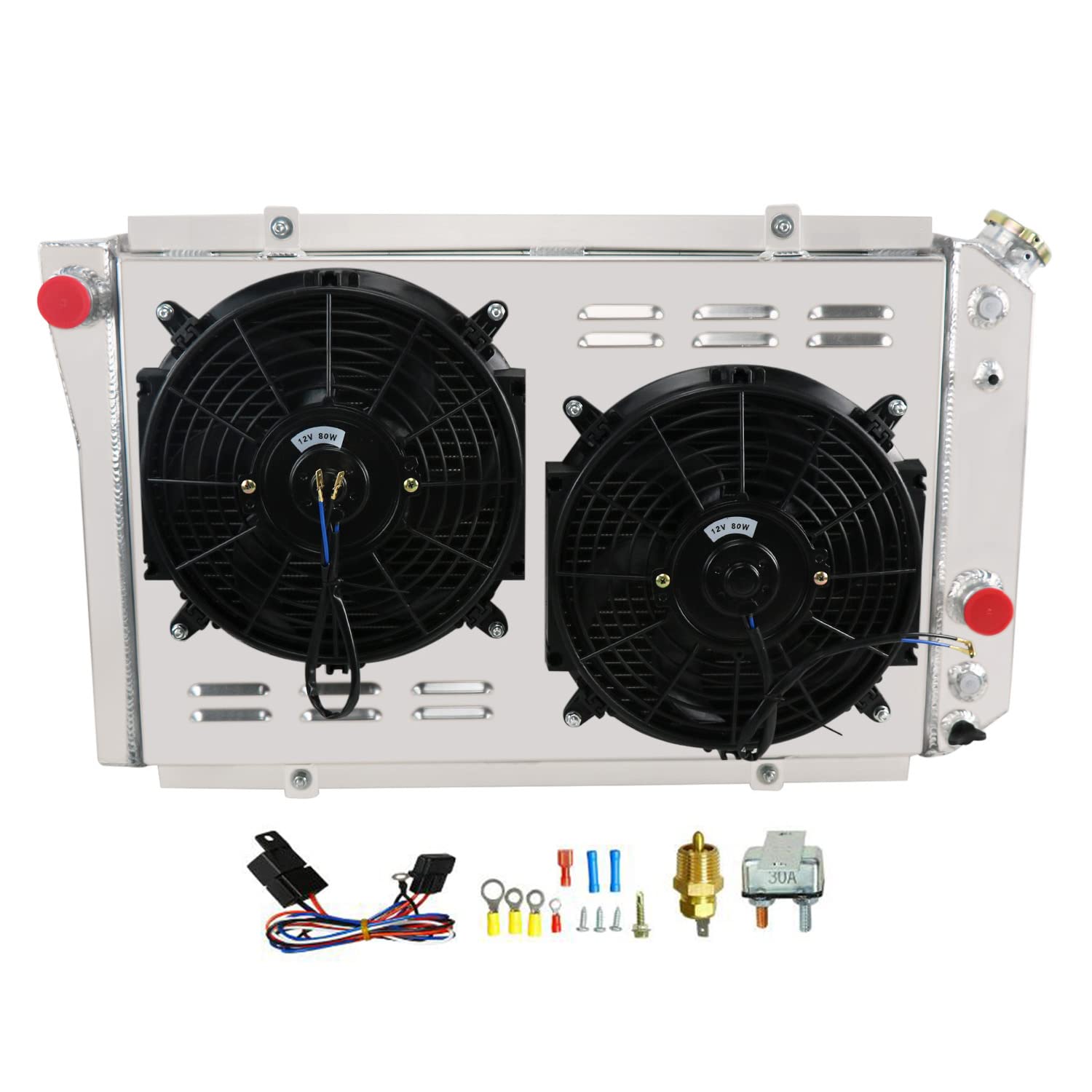 Photo 1 of KUUHLERSAT Performance Aluminum Radiator Compatible with 1982-2002 2001 Chevy S10 Blazer Corvette 5.7L V8, 4 Row Radiator + Shroud/Fan + Relay Kit