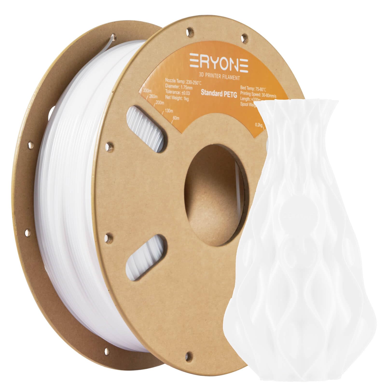 ERYONE (B-White) - Filament PETG 1.75mm PETG White, PETG Filament for 3D Printer, 1KG, 1 Spool(White)