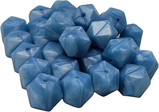 30pcs Pearl Blue Color 14mm Silicone Hexagon Pearl Beads Silicone Geometry Spacer Beads for DIY Beading Mom Jewelry Necklace Making