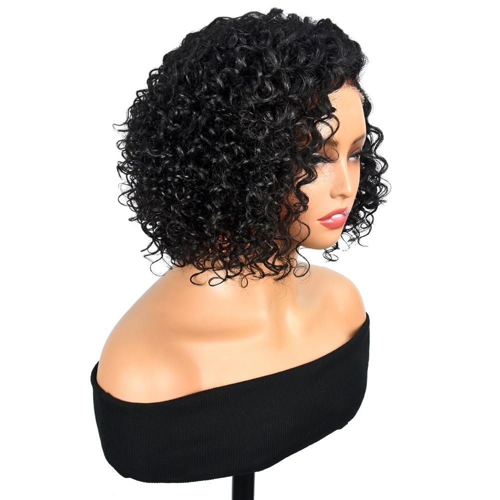 Ludzkie włosy naturalna fala 4x4 koronkowe zamknięcie bez kleju Wear and Go kręcone peruki Bob Naturalna linia włosów dla początkujących 12 cali naturalne czarne przedłużanie włosów