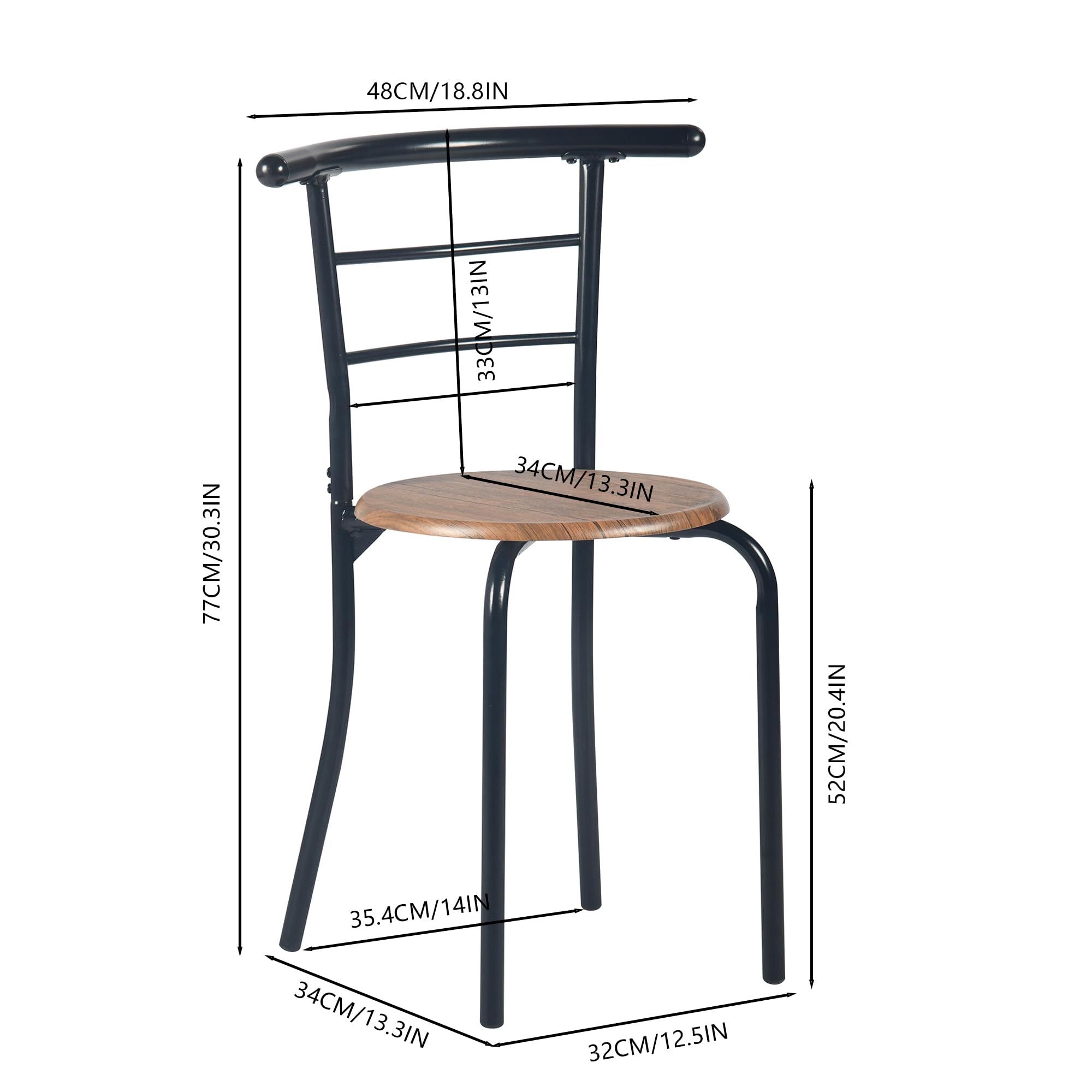 FurnitureR Tavolo rotondo con sedie per 2 persone, tavolo da cucina retrò industriale chic con portabottiglie, mobili da soggiorno per bistrò, giardino, balcone, piccolo spazio, telaio in metallo