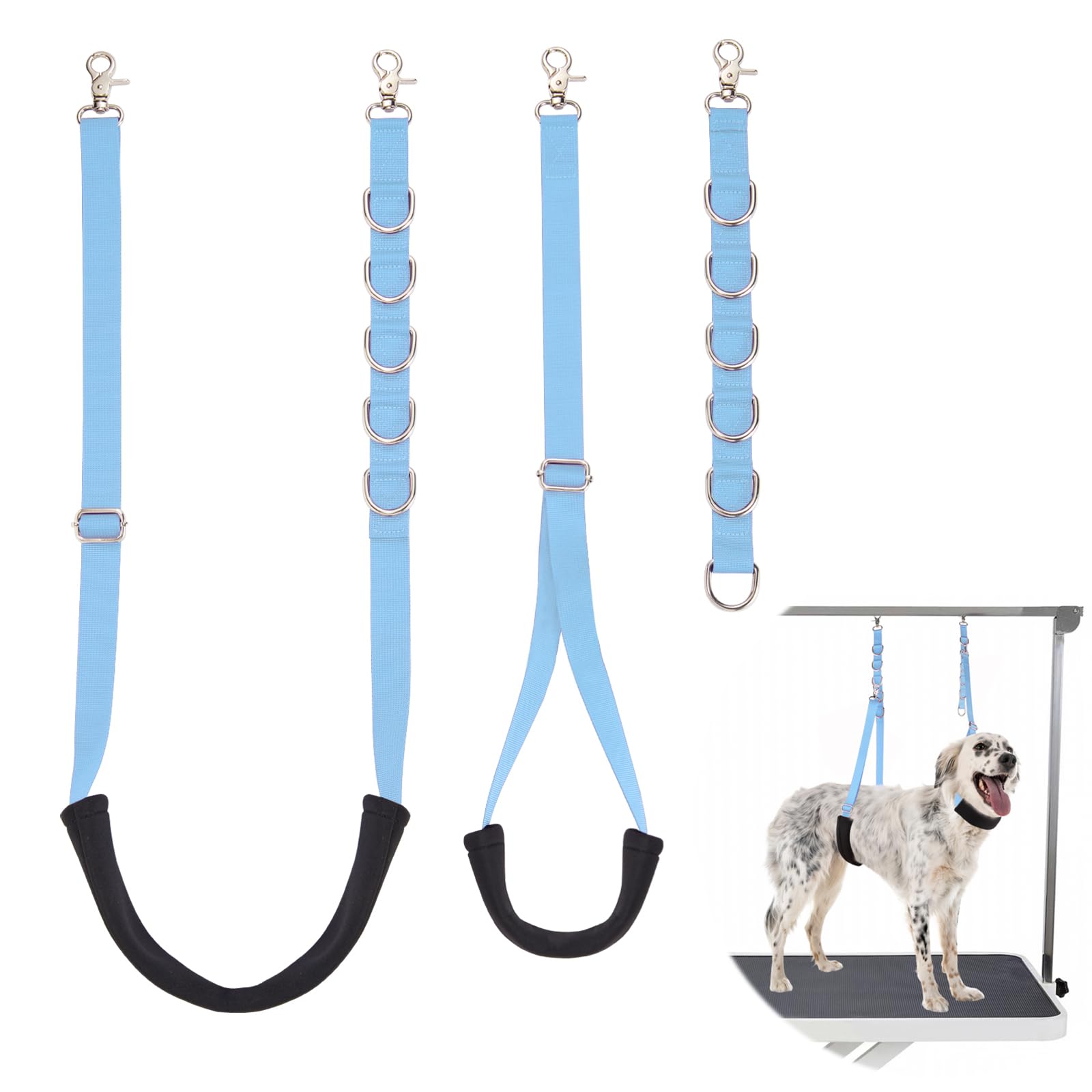Dog Grooming Belly Strap - 3PCS Grooming Restraint Set Adjustable Belly Band Loops Strap with Padded Support & Loop Extension Straps Pet Grooming Harness Kit for Dogs (Sky Blue)