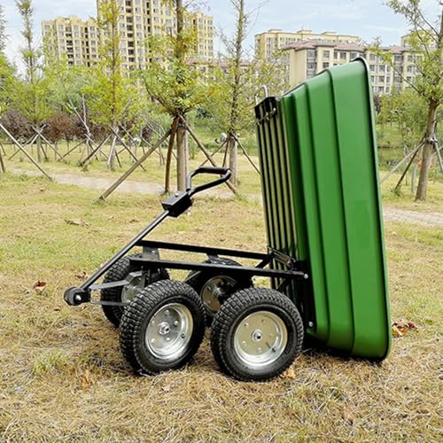 Carretilla de Jardín con 4 Ruedas Neumáticas, Estructura de Acero Resistente, Bandeja de Plástico, Mango Ergonómico para Transportar Herramientas, Plantas y Hojas miniatura 4