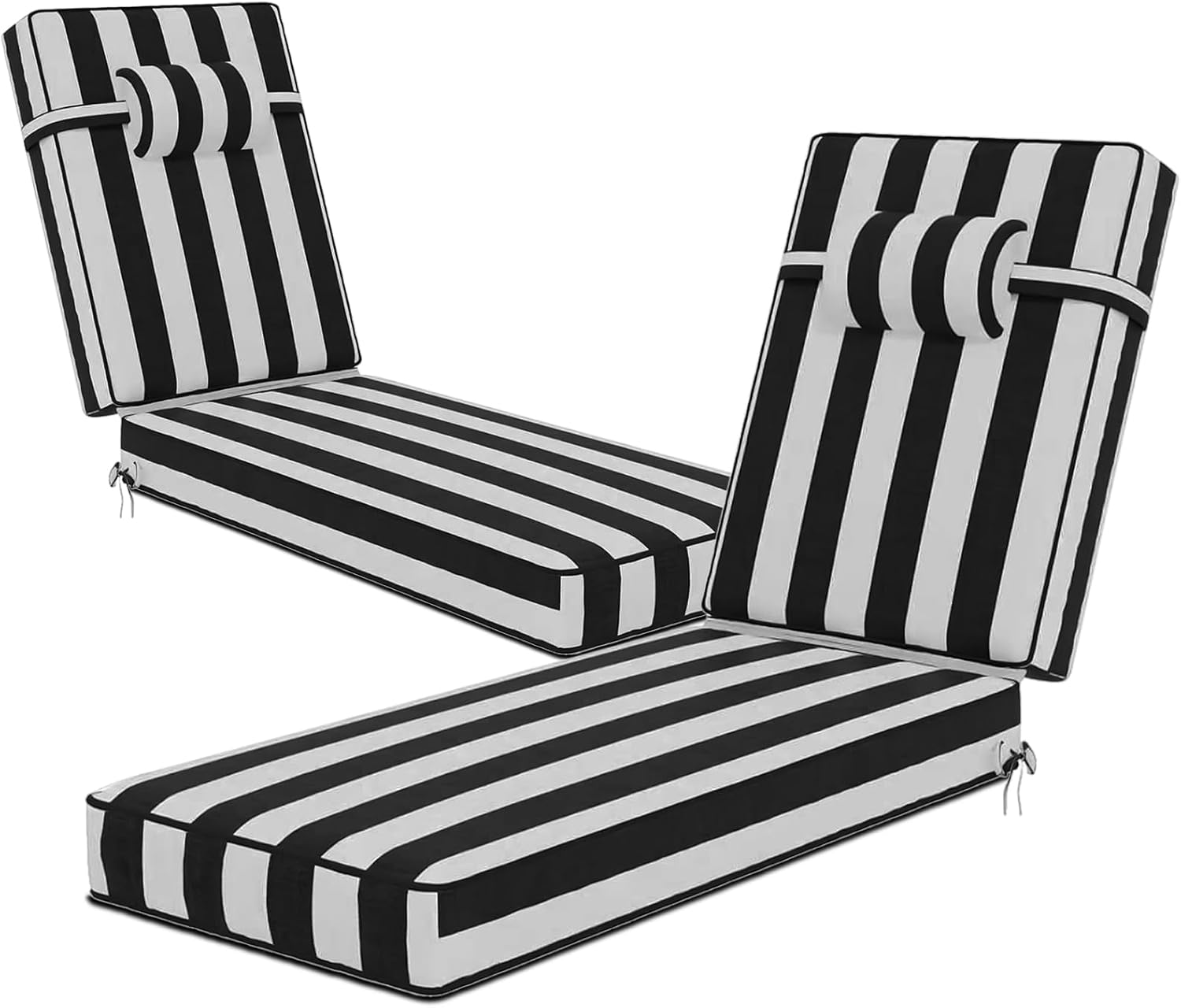 72 x 21 x 4 Inch Olefin Chaise Lounge Cushions, Lounge Chair Cushions with Headrest for Outdoor Furniture - Weather and Fade Resistant Patio Replacement Furniture Lounge Chair Cushion Set of 2