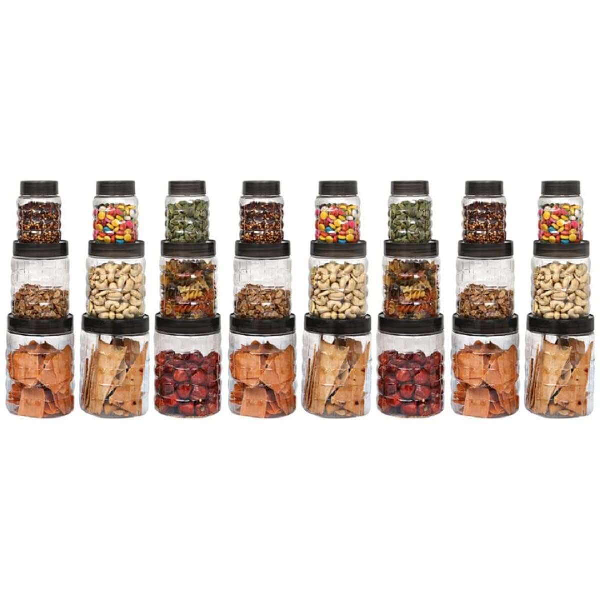 Kuber Industries Set of 24 Plastic Container Set | 1000ml, 500ml, 200ml I PET, Food Grade Plastic, 100% BPA Free | Airtight Container Set for Kitchen Storage |Small to Large, Transparent