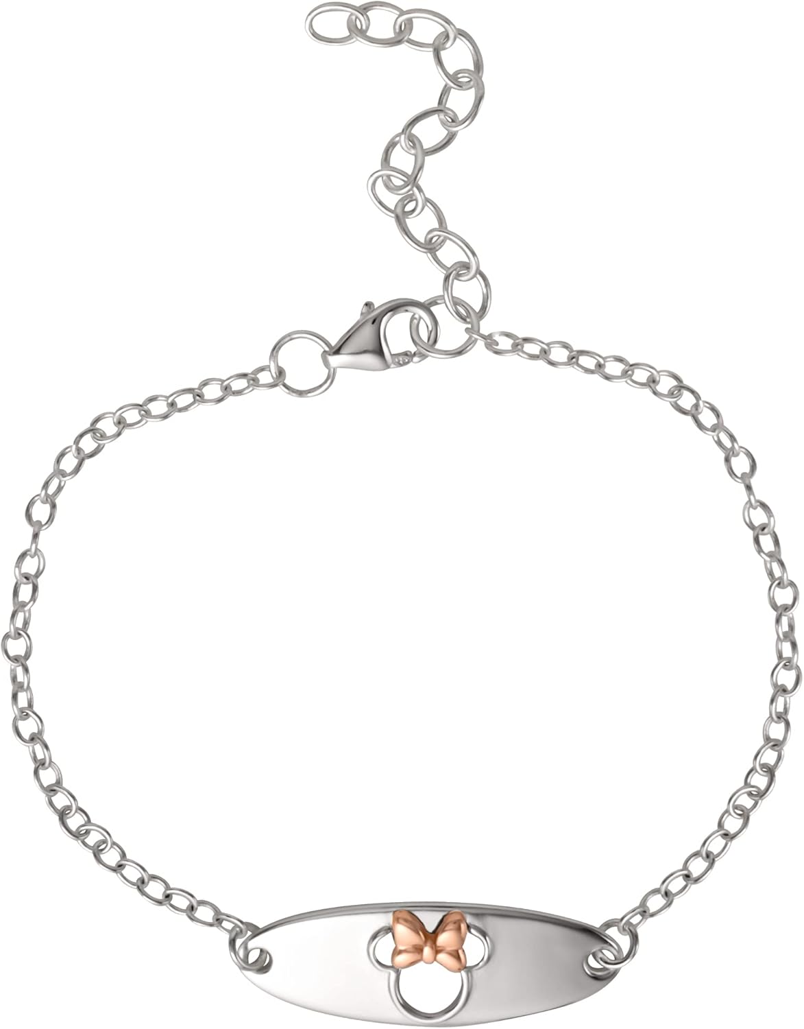 Disney Minnie Mouse Sterling Silver Pink Plated Bracelet, 5.5" + 1" Extender, Officially Licensed