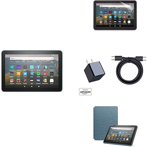 Fire HD 8 Essentials Bundle including Fire HD 8 Tablet (Twilight Blue, 64GB) Ad-Supported, Amazon Standing Case (Twilight Blue), and Nupro Anti-Glare Screen Protector, and 15W fast charger
