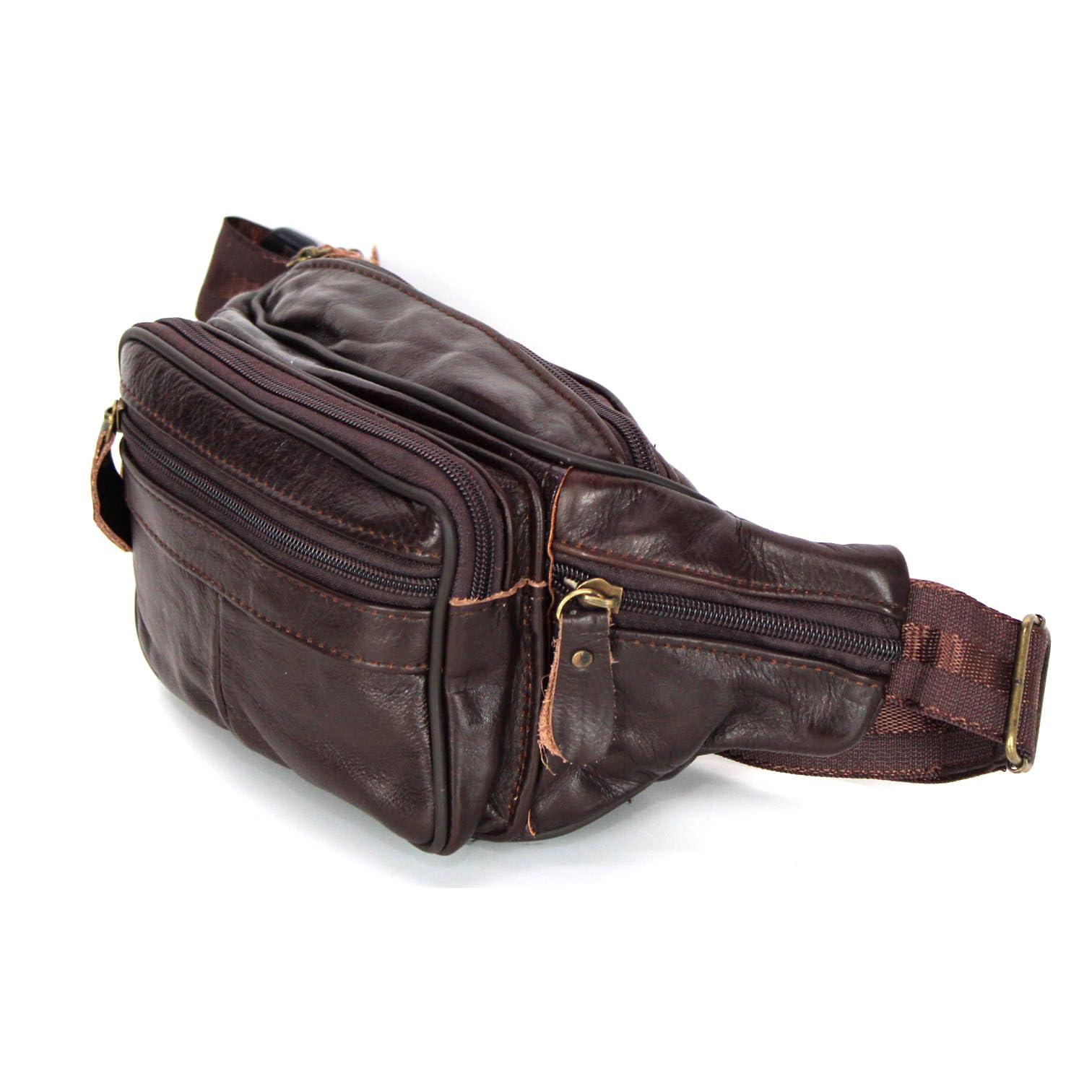 Marsupio In vera pelle cuoio da uomo donna con cinta regolabile borsa a tracolla borsello casual moderno vintage elegante monospalla con 6 tasche in offerta (T. Moro)