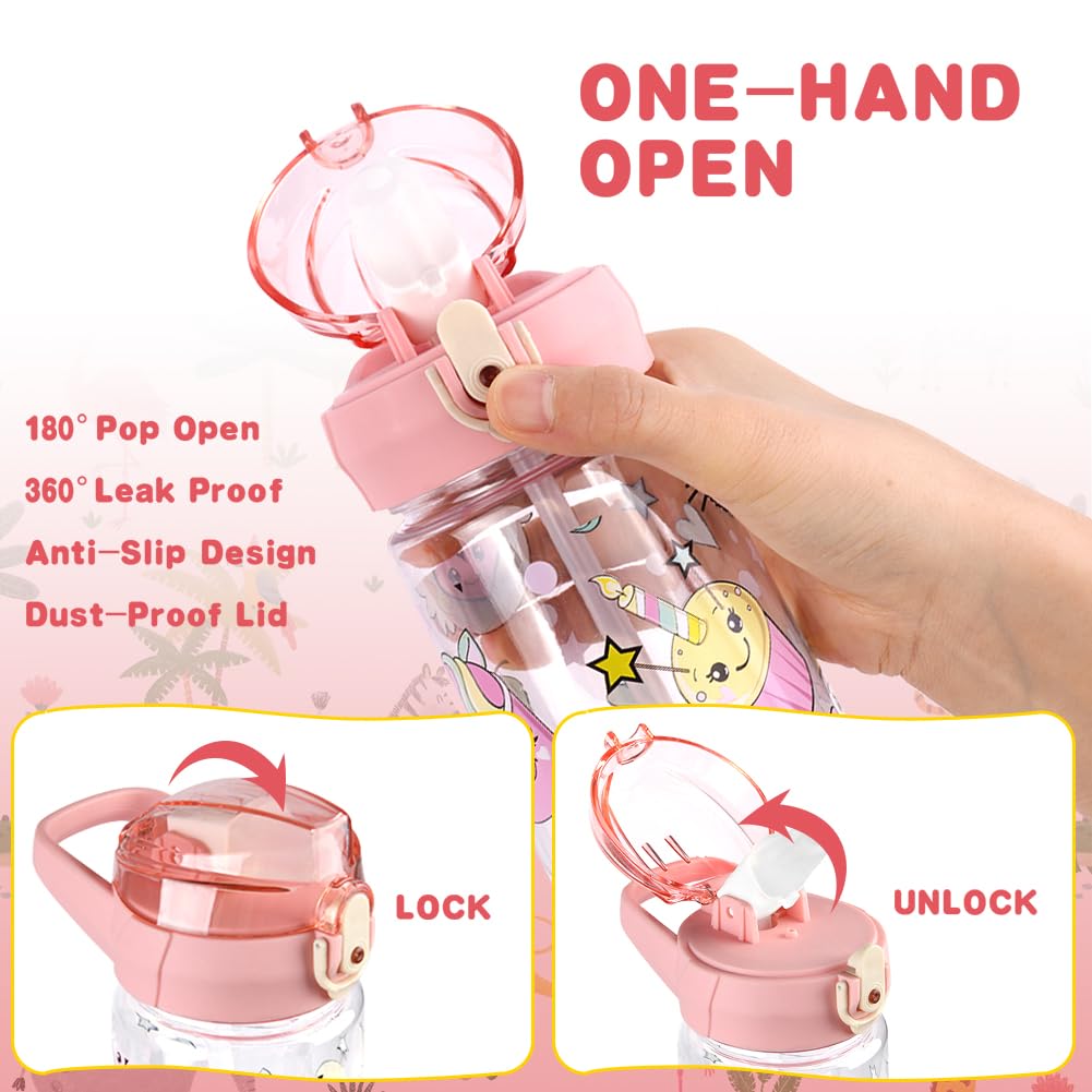 flintronic Borraccia Bambini, 500ML Borraccia per Bambini Senza BPA, Bottiglia Acqua con Cannuccia, Bottiglia d'Acqua a Prova di Perdita, Regalo per Bambini