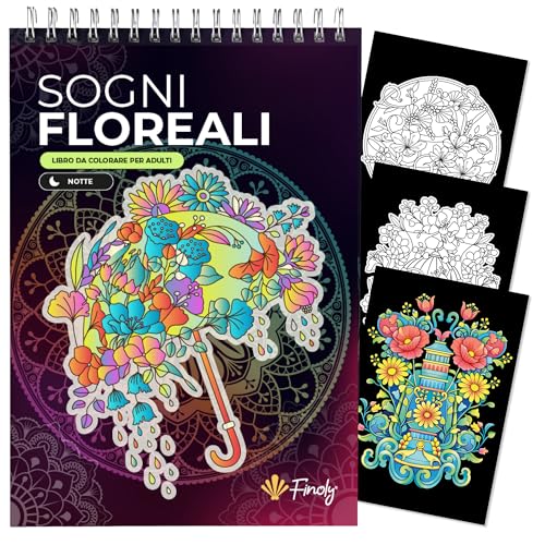 Finoly Libri da Colorare per Adulti Fiori A4 Riduce lo Stress | Album da Colorare per Adulti Principianti e Esperti | Libro da colorare per adulti Mindfulness Inchiostro Non Che Trapassa (Notte)