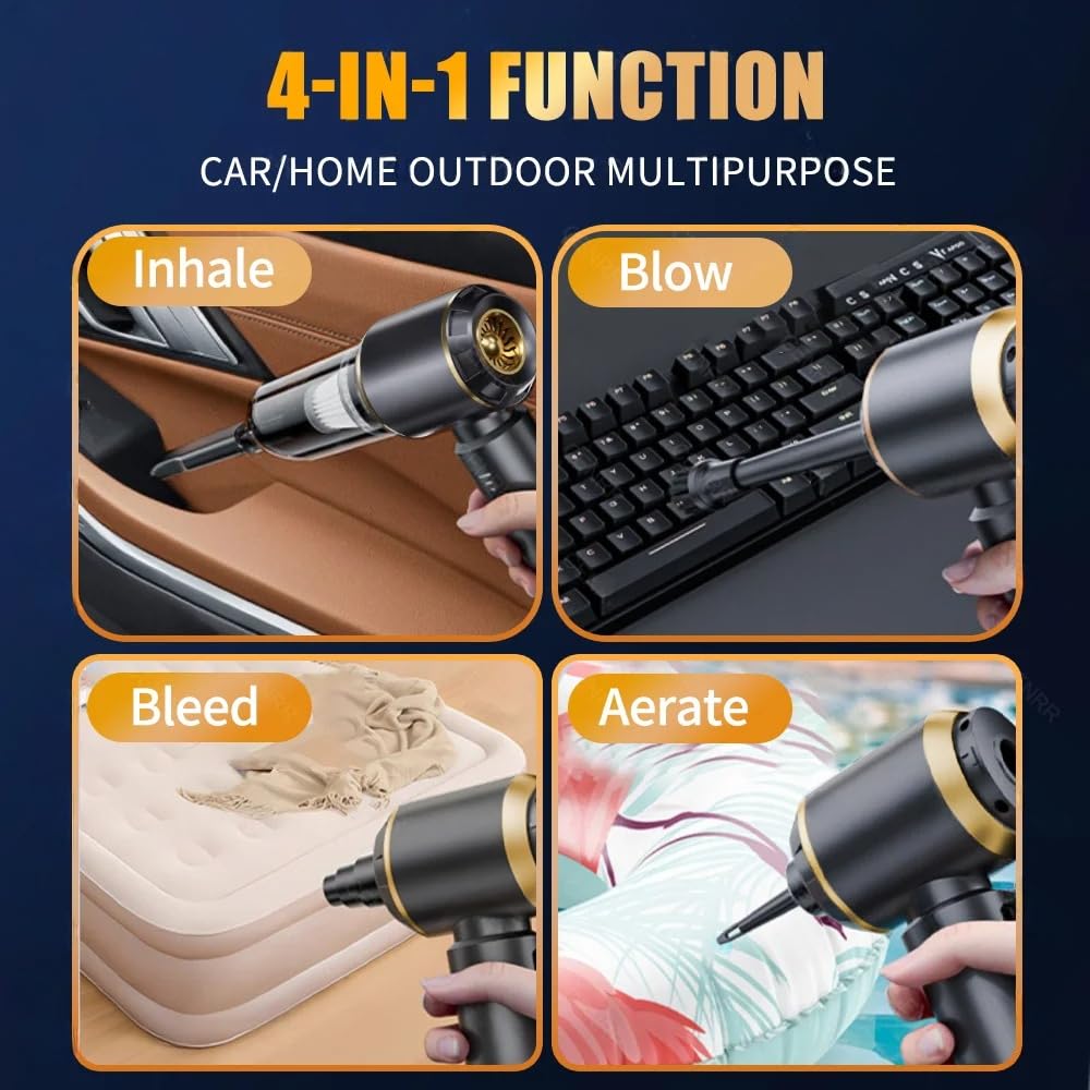 Aspirabriciole Senza Fili, 25000PA Aspirapolvere Auto, Aspirazione a 3 Velocità 220000 U/min Aspiratore e Soffiatore con Motore Brushless per Casa/Auto/Peli di Animali Aomestici