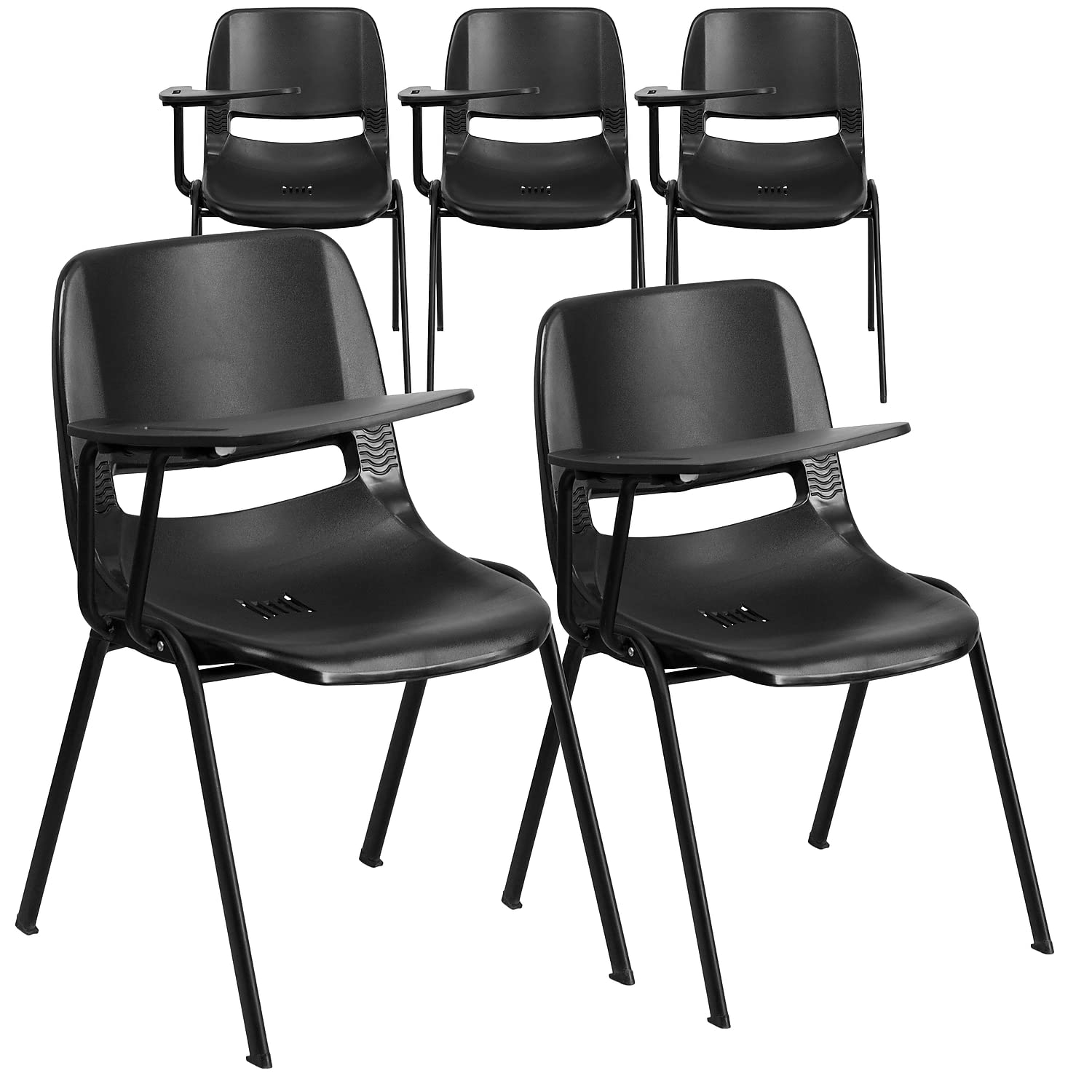Photo 1 of Flash Furniture HERCULES 5 Pack Black Ergonomic Shell Chair with Right Handed Flip-Up Tablet Arm