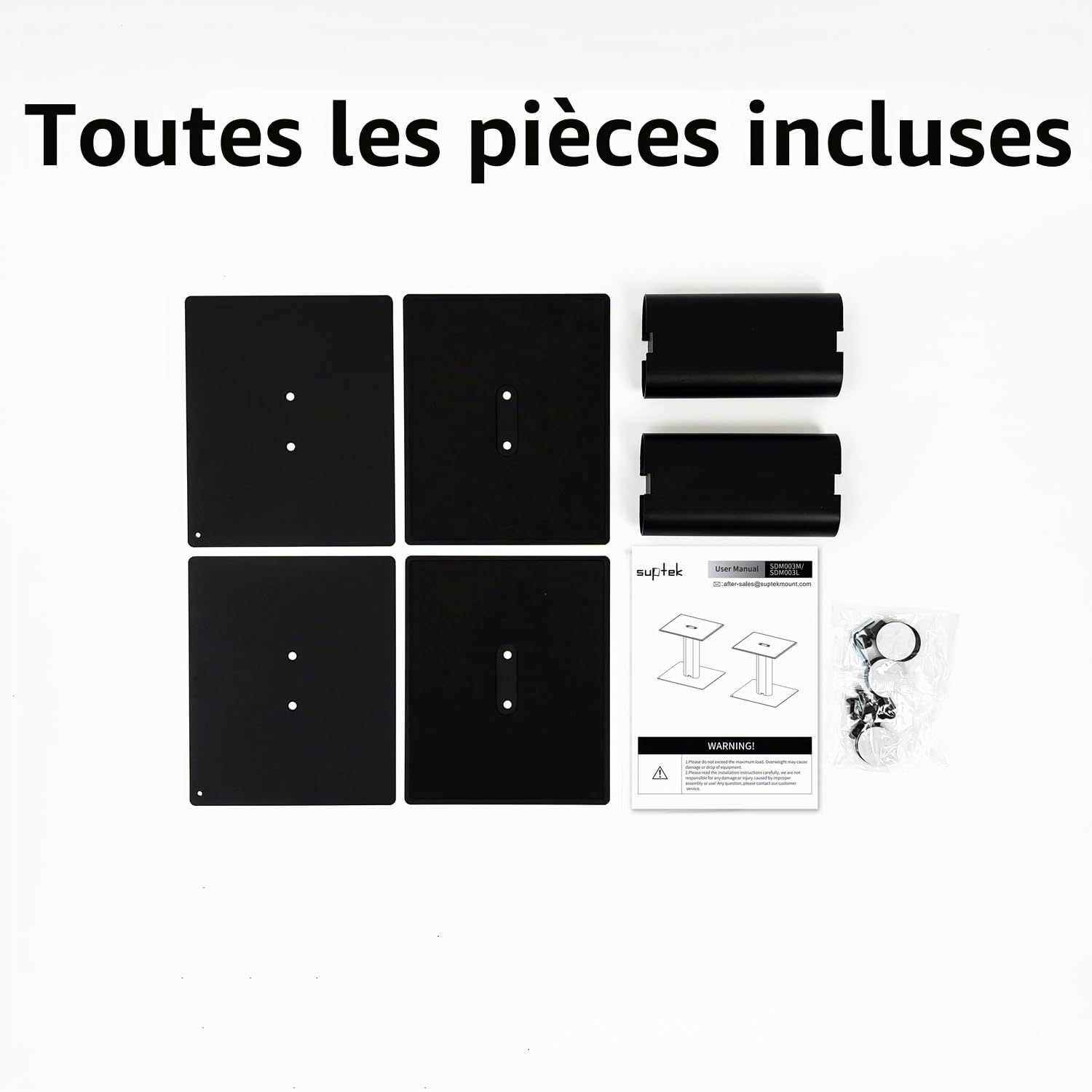 suptek Support d'Enceinte de Bureau avec Plateau 16,5 x 20 cm, Universel Supports de Haut-parleurs Idéal pour Home Cinéma et Bureau,Hauteur 157 mm Charge Max 20 kg, Lot de 2, Noir SDM003MB