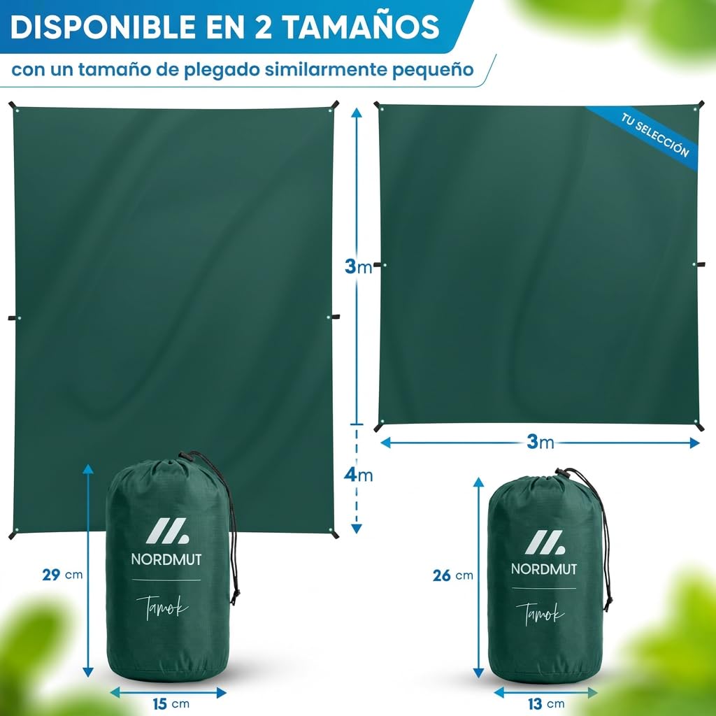 NORDMUT® Tarp 3x3/4m Impermeable – Toldo Camping protección Óptima contra Lluvia y Sol – Lona Resistente con Ojales, Tamaño Compacto – Ultraligero para Camping & Senderismo (Azul / 300 x 400 cm)