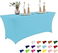 Vista 1 de Mantel de 4 pies para mesas rectangulares, ajustado, elástico, lavable, color niebla azul, protector de mesa de elastano para eventos, fiestas