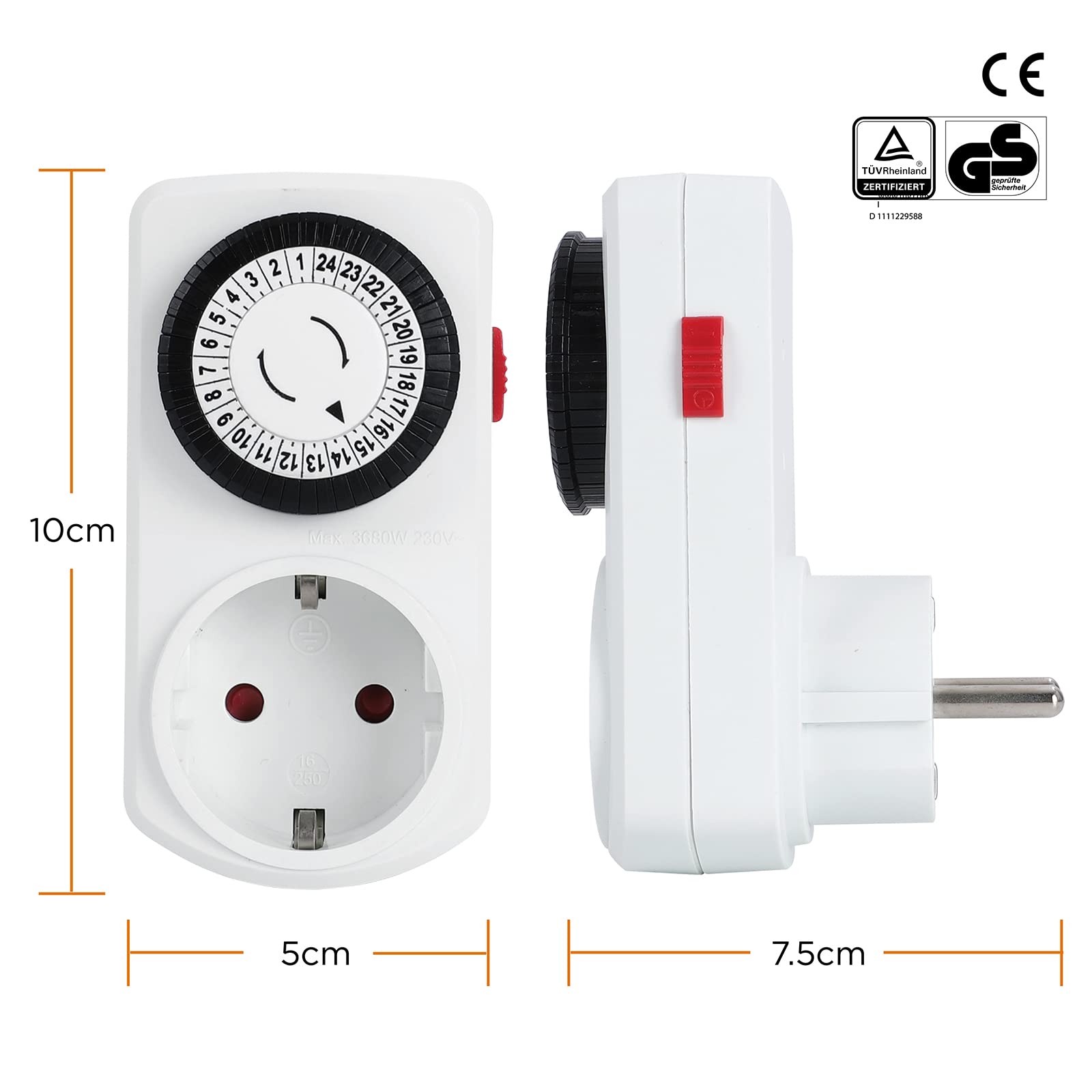 Presa Timer Meccanica G-Homa Set di 2 Programma 24 Ore Presa Timer Analogica per Interni Ciclo Giornaliero ON/OFF per Luci Lampade