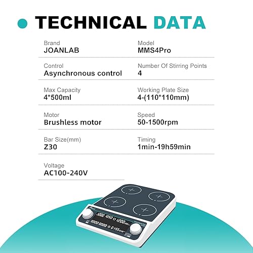 Miniatura 2 de JOANLAB Agitador magnético de múltiples posiciones digital 4x500ml Multi agitador placa laboratorio agitador magnético mezclador 50-1500rpm con