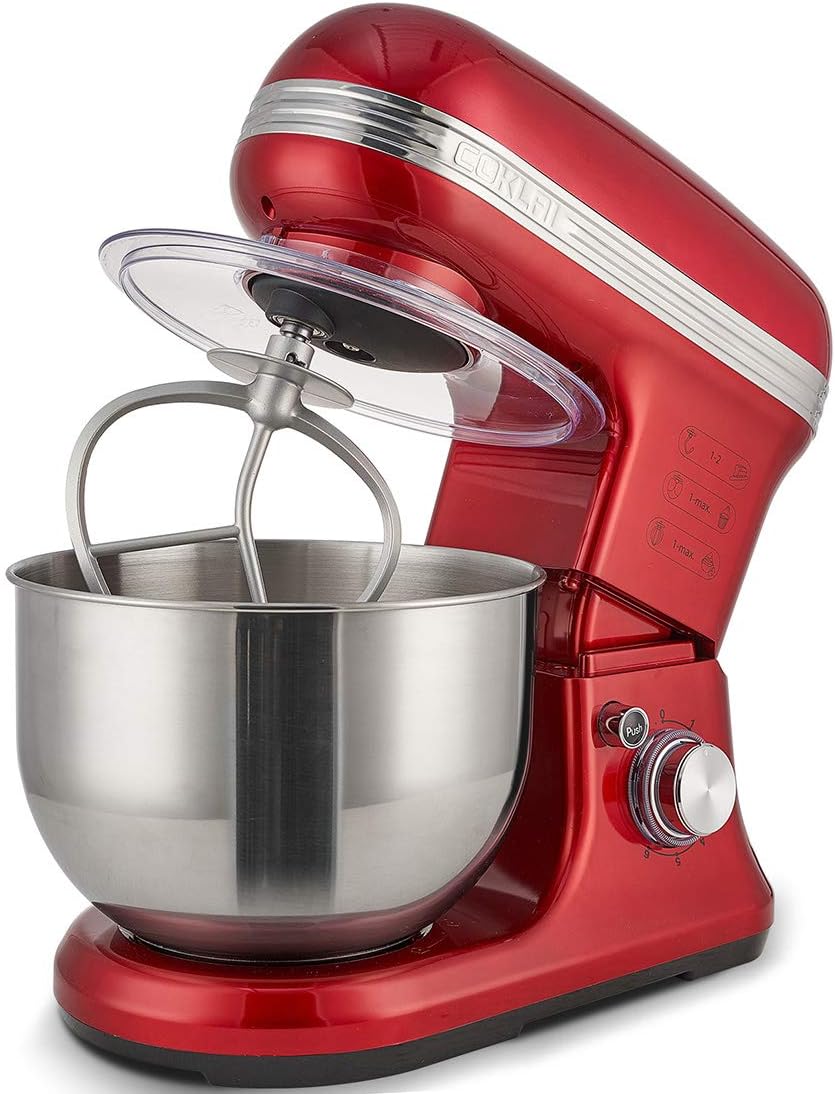 Hottest Sale Stand Mixer, COKLAI 6 Speed 5.5-QT Dough Mixer Metal Lid with Stainless Steel Bowl, Tilt-head Electric Kitchen Mixer with Wire Whisk, Dough Hook, Flat Beater & Splash Guard, Red Food Mixer for Baking Get Special Price Stand Mixer, COKLAI 6 Speed 5.5-QT Dough Mixer Metal Lid with Stainless Steel Bowl, Tilt-head Electric Kitchen Mixer with Wire Whisk, Dough Hook, Flat Beater & Splash Guard, Red Food Mixer for Baking
