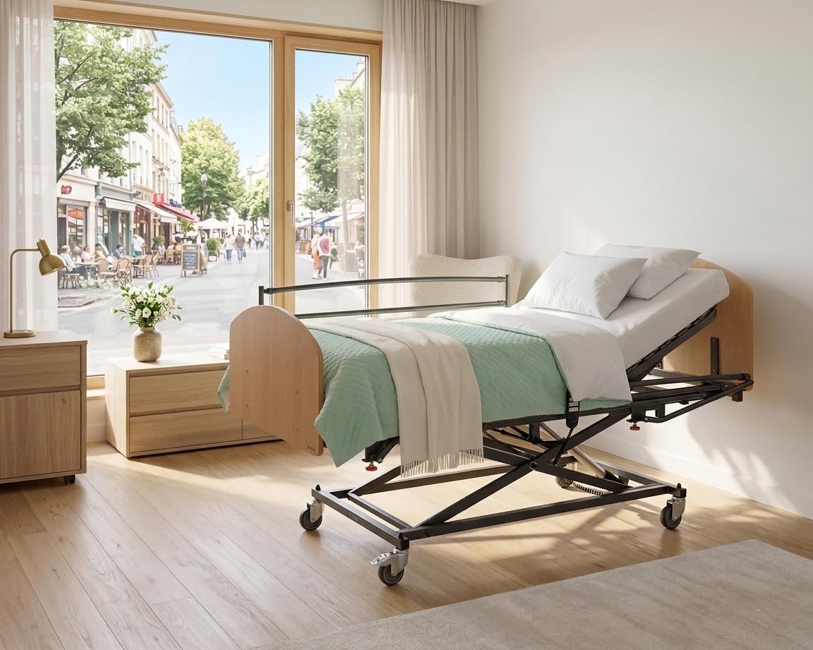 Cama Articulada Gerialift, Ajustable en Altura 37-77 cm, Estructura Metálica, Lamas de Madera de Haya, 90x190 cm (105 X 190, Haya)