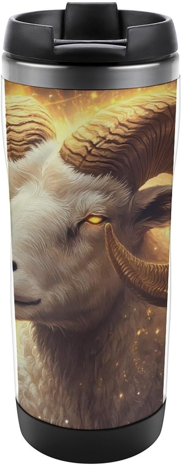 Zodiac Sign Aries Golden 12 Oz Stainless Steel Coffee Mug Travel Insulated Tumbler with Lid for Drinking