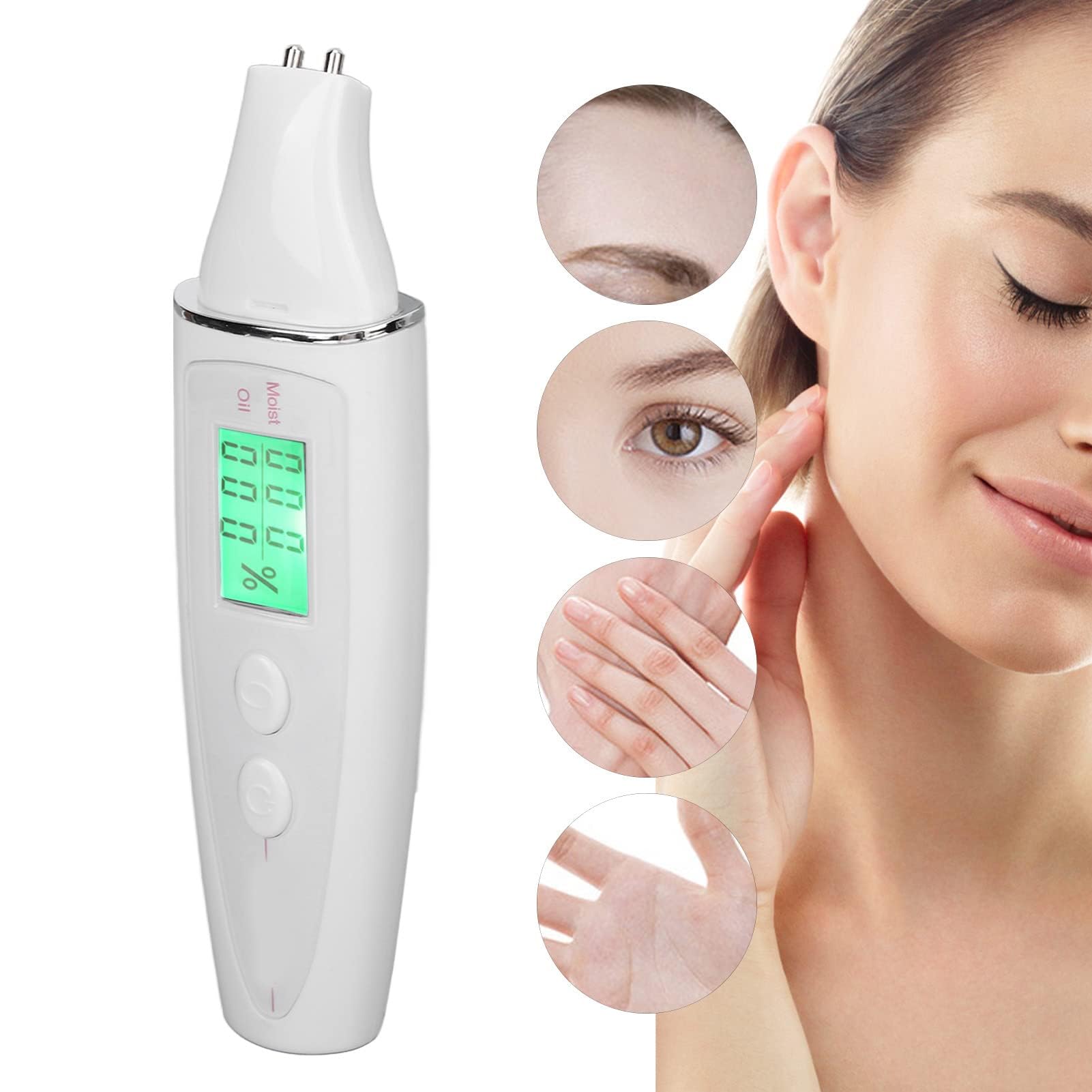 Tester per la pelle del viso Display intelligente Cura della pelle Corneometro digitale portatile con penna rilevatore di pelle per salone di bellezza domestico Bianco (Blanc)