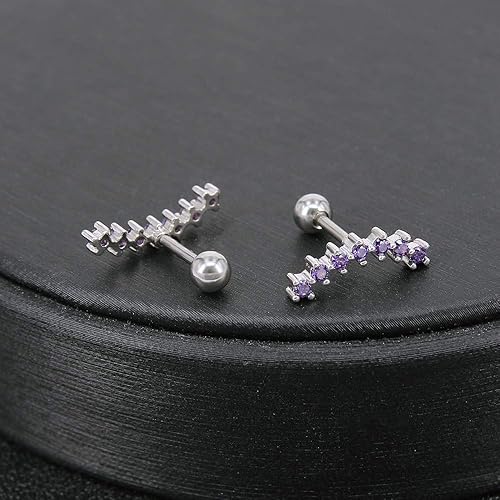 Miniatura 3 de ZS Curve Seven Stud CZ Aretes de acero inoxidable 316L para oreja, hélice, caracola, cartílago, piercing