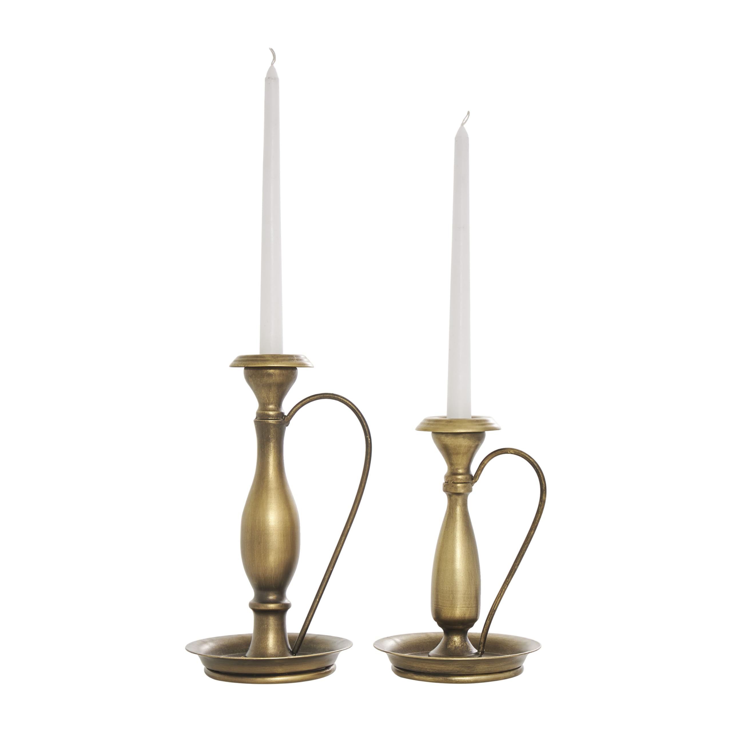 The Novogratz Metal Decorative Candle Holder Antique Style Candle Stand with Candle Plates and Handles, Set of 2 Candlestick Holder 10", 8" H, Bronze