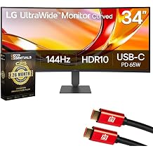 LG 34U640B 34-Inch UltraWide WQHD 3440 x 1440 Curved Monitor, Black Bundle with Deco Essential CPS 26 Month Protection Pack and 2X Deco Essentials 6FT 4K HDMI 2.0 Cable