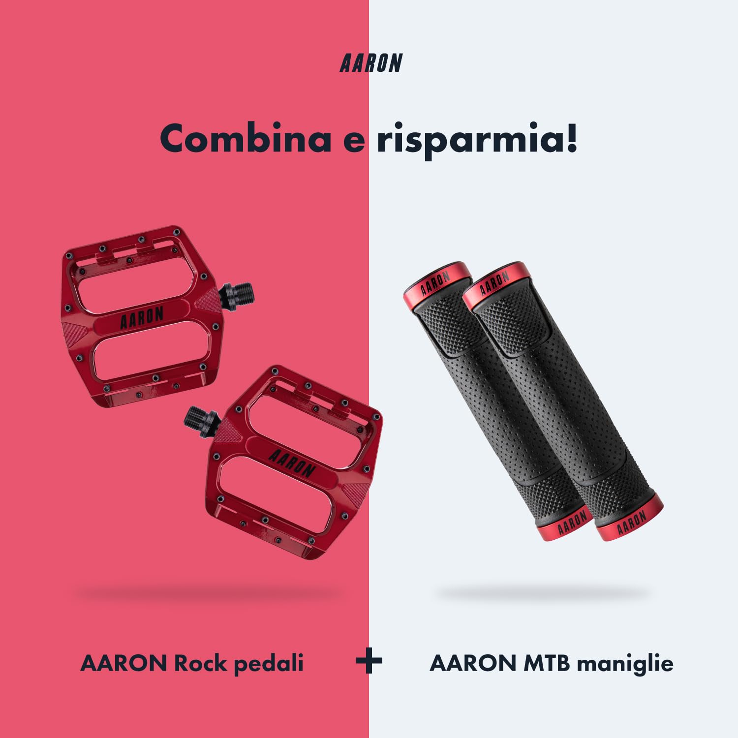 AARON Rock - Pedali Mountain Bike in Alluminio con Cuscinetti a Sfera sigillati - Antiscivolo con Piedini sostituibili - Superficie a Piattaforma per Bici elettrica, MTB, da Trekking, ECC.