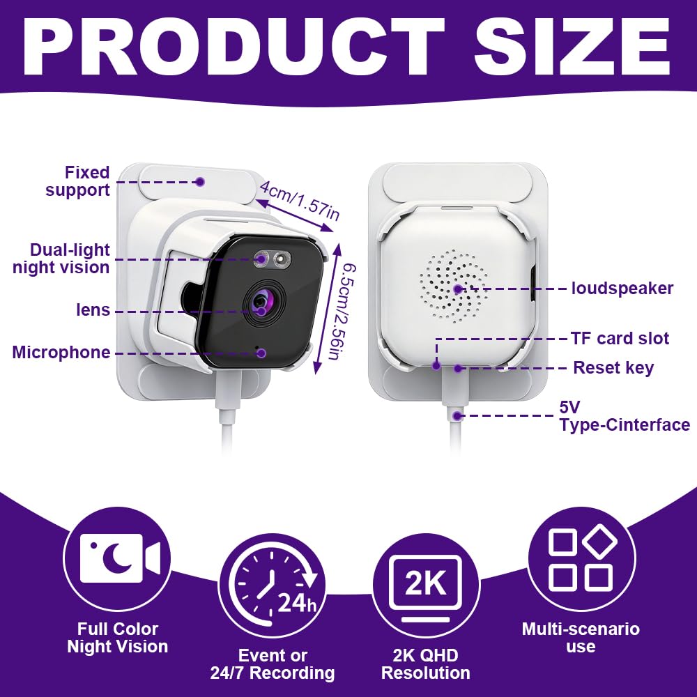 Caméra de sécurité 3 MP 2K pour la sécurité de la maison, WiFi 2,4/5 GHz avec vision nocturne en couleur, enregistrement 24h/24, 7j/7 et détection de mouvement pour regarder à l'extérieur et à