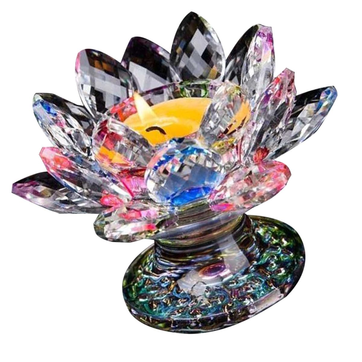 Bougeoir en cristal fleur de lotus au design raffiné pour une table élégante