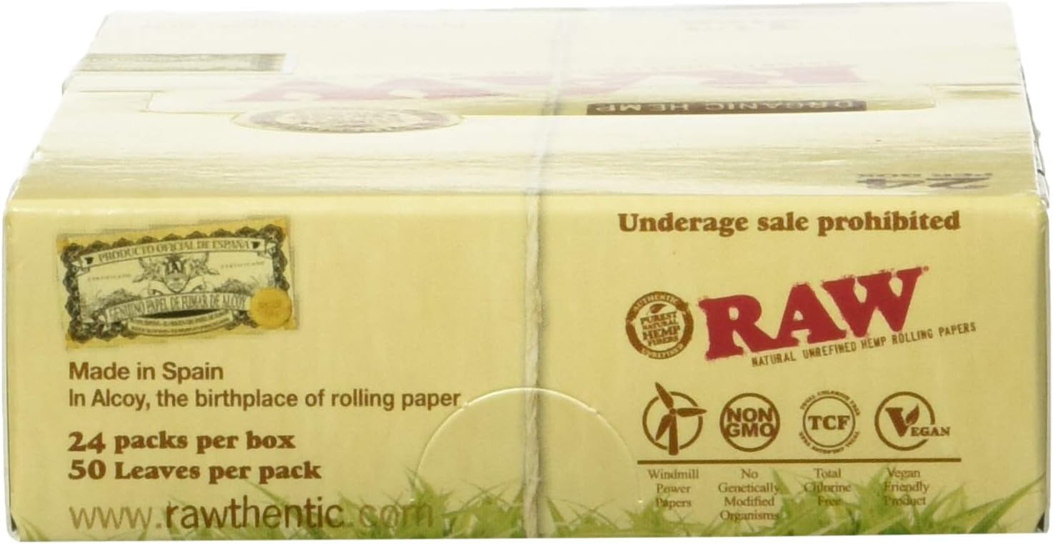 RAW Unrefined Organic 1.25 1 1/4 Size Cigarette Rolling Papers Full Box of 24 Packs, Yellow, 50 Count (Pack of 24)