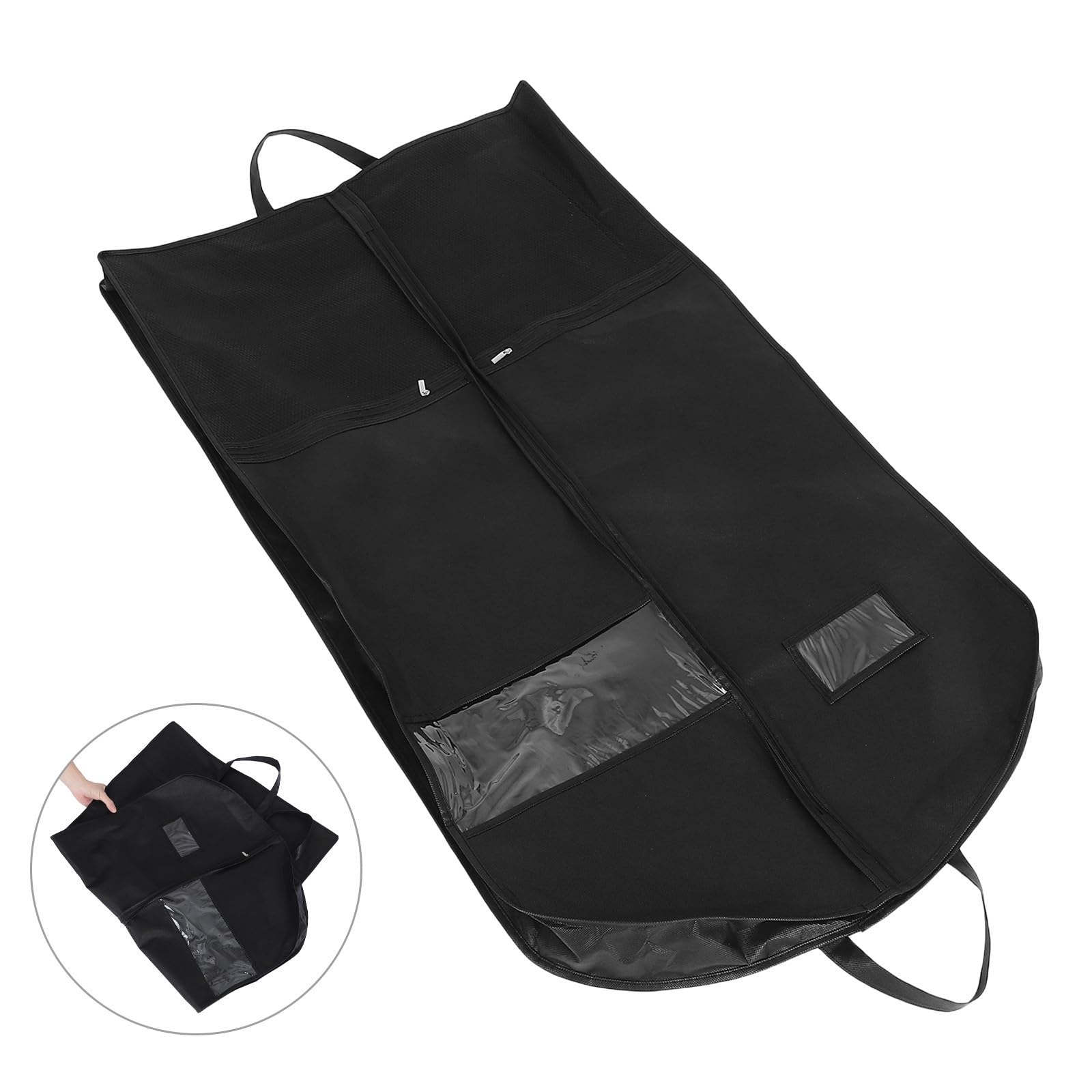 Toyvian Porta Abiti da Viaggio Custodia Trasparente Non Tessuto Nero 3 Pezzi con Cerniera e Tasche per Cappotti Lunghi e Abiti, per Armadio e Viaggio