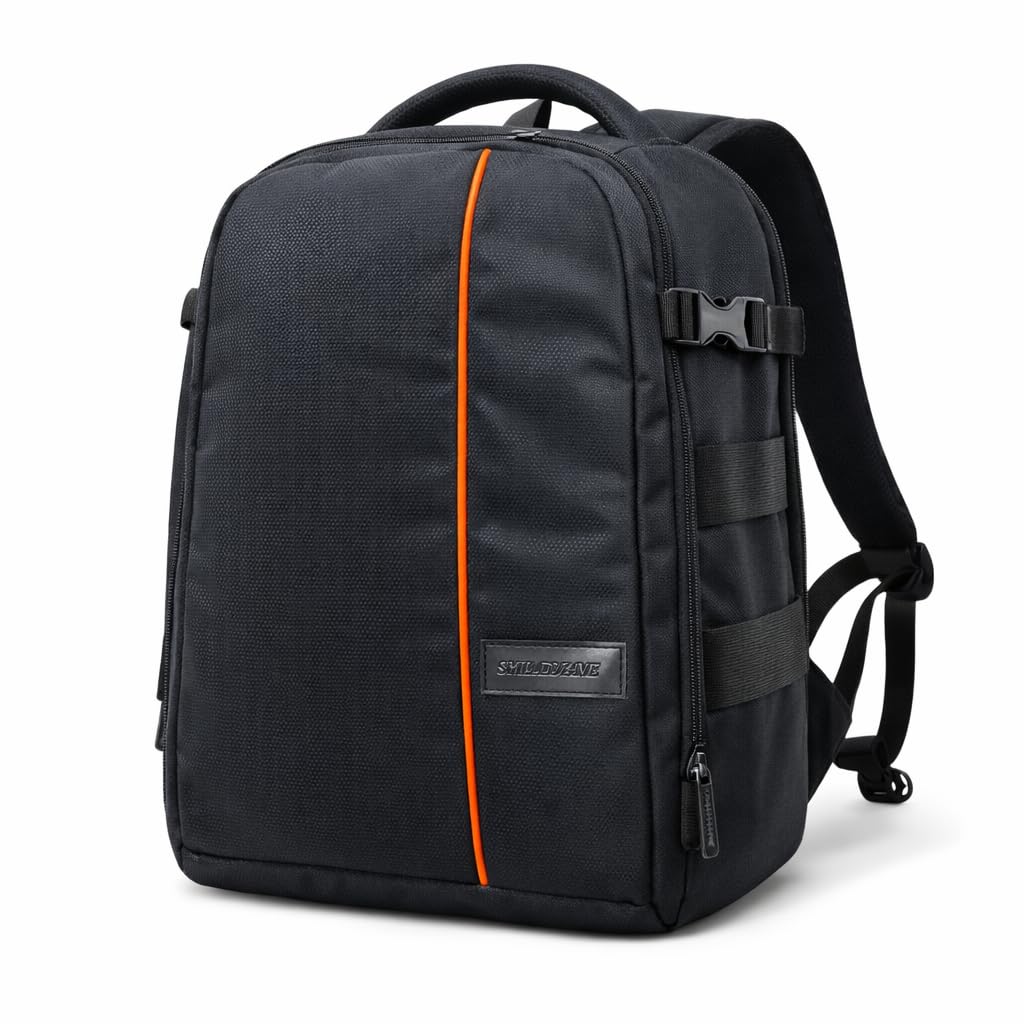SMILEDRIVE Waterproof DSLR Backpack Camera Bag, Lens Accessories Carry Case for All SLR Cameras (Black and Orange, Made in India)